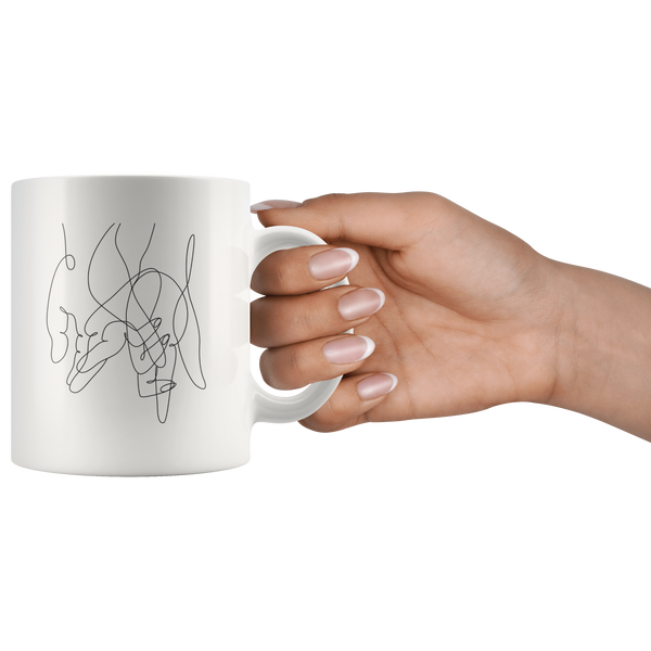 Holding hands line drawn ceramic mug
