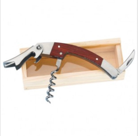 Burgundy Corkscrew in Wooden Box