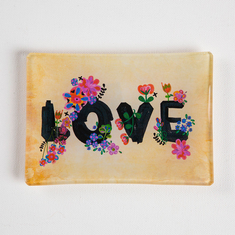 "LOVE" Floral Glass Tray Keepsake