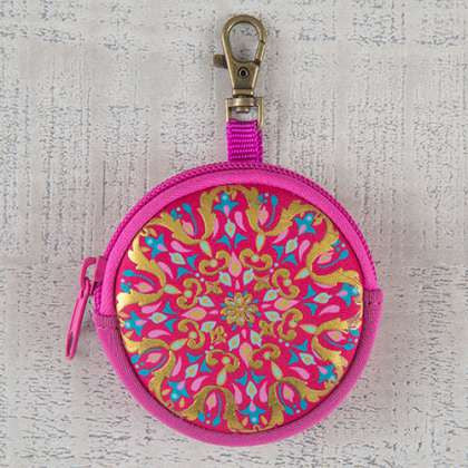 Ear Bud Pouch Pink + Gold Mandala