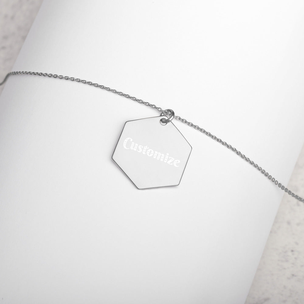 Customizeable Engraved Silver Hexagon Necklace FREE SHIPPING
