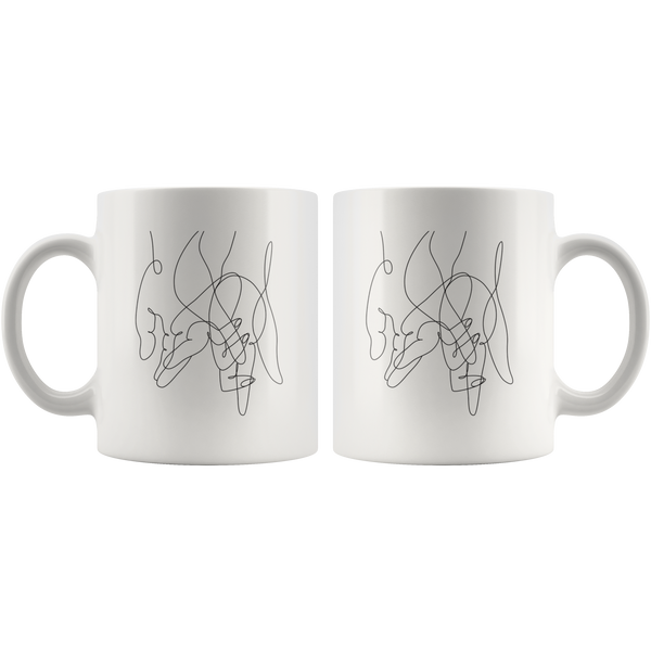 Holding hands line drawn ceramic mug