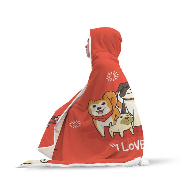 Cozy I Love Dogs Hooded Blanket