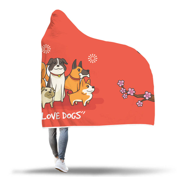 Cozy I Love Dogs Hooded Blanket