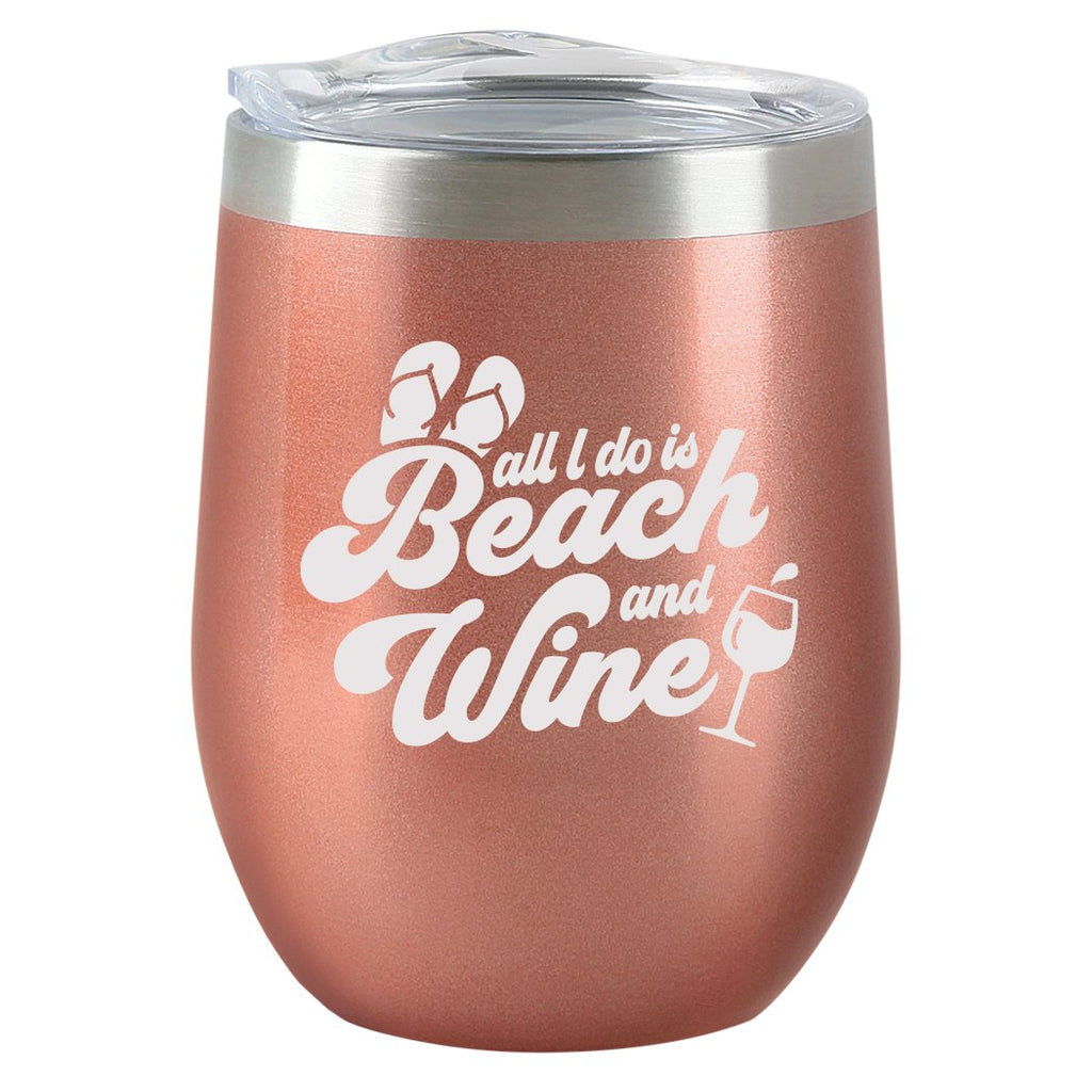 Beach and Wine Rose Gold Wine Tumbler