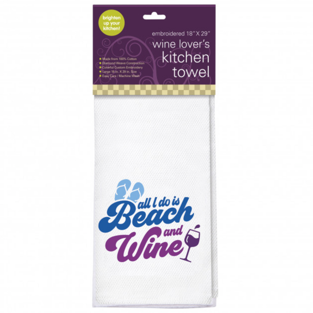 Beach and Wine Embroidered Kitchen Towel