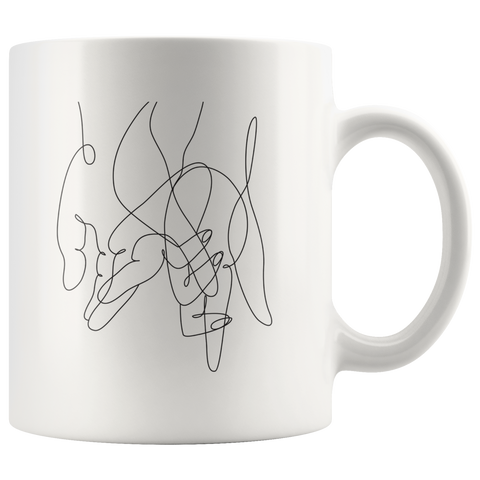 Holding hands line drawn ceramic mug