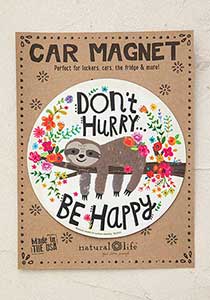 Don't Hurry Be Happy Sloth Circle Car Magnet