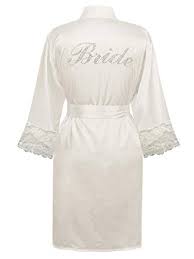 Satin & Lace Bridal Robe with Rhinestones and 3/4 Sleeves