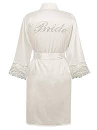 Satin & Lace Bridal Robe with Rhinestones and 3/4 Sleeves