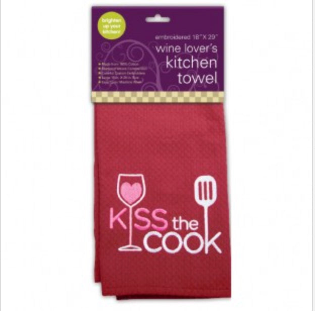 Kiss The Cook Embroidered Kitchen Towel