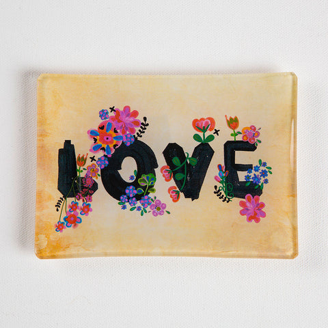 "LOVE" Floral Glass Tray Keepsake