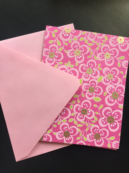 Handmade Plumeria Fuchsia Cotton Notecards