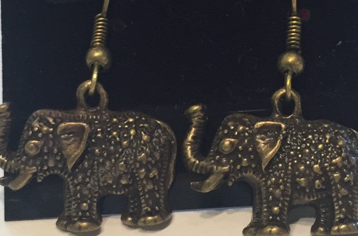 Luck of the Elephant Earrings Oxidized Brass