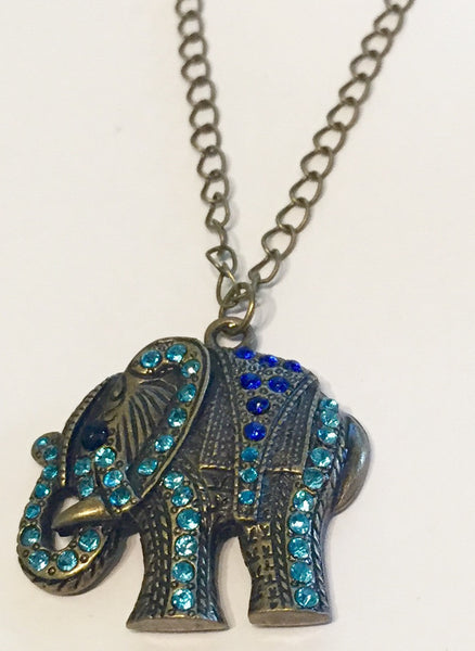 Luck of the Elephant Necklace with Swarovski Accents and Oxidized Brass