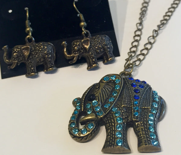 Luck of the Elephant Necklace with Swarovski Accents and Oxidized Brass