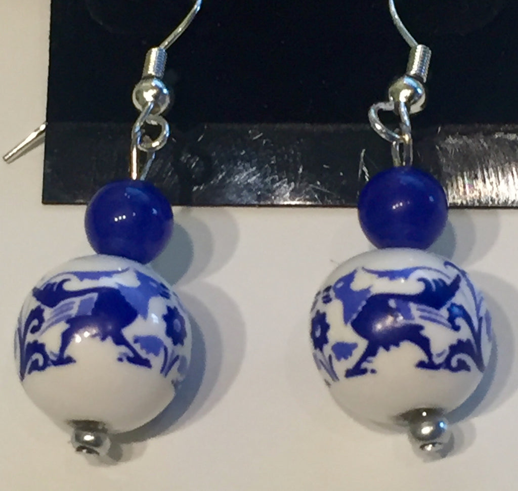 Delft Punk Holland Blue Painted Ceramic Earrings