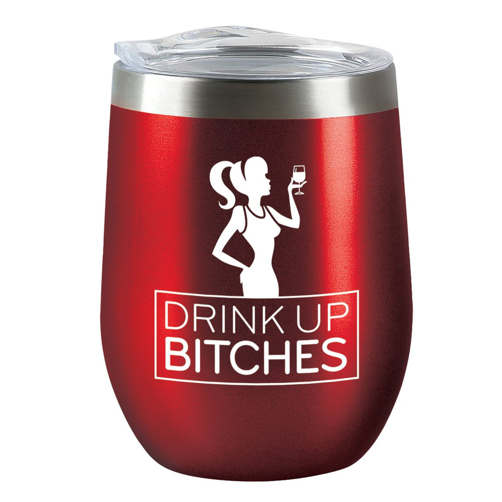 Red Drink Up Bitches insulated wine tumbler