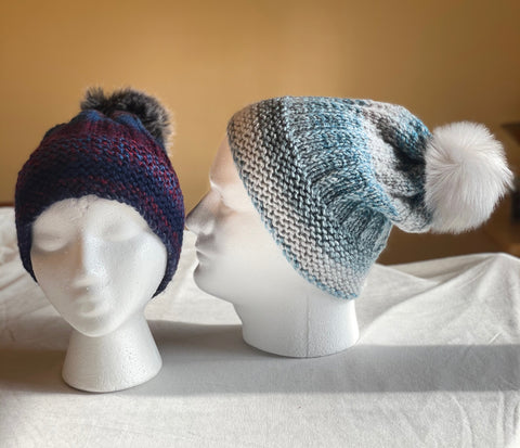 Hand Knitted Unisex Slouchy Pom Beanies