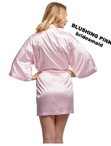 Rhinestone Embellished Silky Satin Kimono Dressing Robe for Bride, Bridesmaids, and Wedding Party