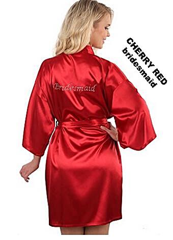 Rhinestone Embellished Silky Satin Kimono Dressing Robe for Bride, Bridesmaids, and Wedding Party