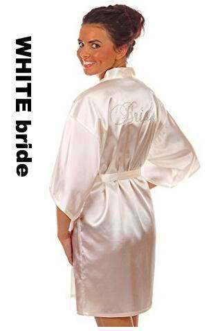 Rhinestone Embellished Silky Satin Kimono Dressing Robe for Bride, Bri –  LPBoutique