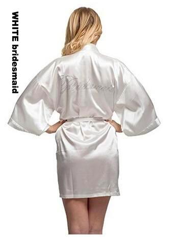 Rhinestone Embellished Silky Satin Kimono Dressing Robe for Bride, Bridesmaids, and Wedding Party