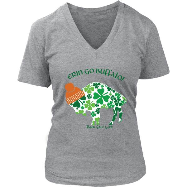 Erin Go Buffalo Rock Salt Life St. Patricks Day Womens V-Neck T-Shirt