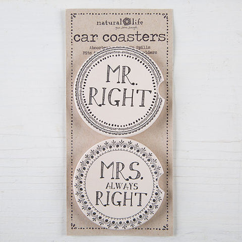 mr mrs right car coasters