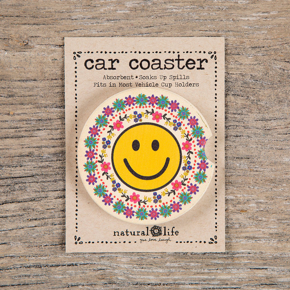 folk smiley car coaster