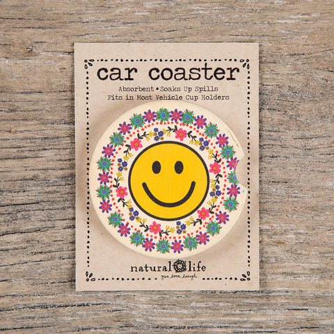folk smiley car coaster