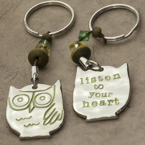 listen to your heart owl keychain