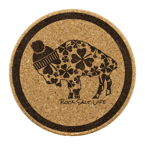 Lucky Buffalo Rock Salt Life© Round Cork Coasters