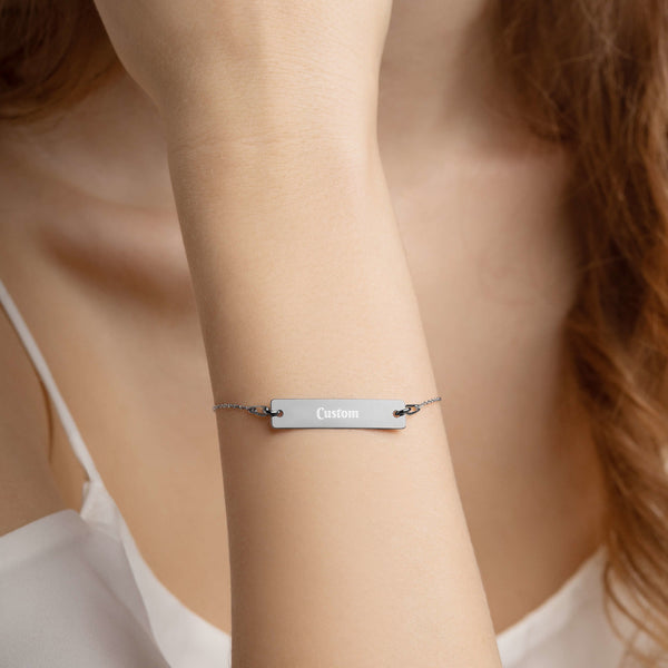 Customizeable Engraved Silver Bar Chain Bracelet FREE SHIPPING