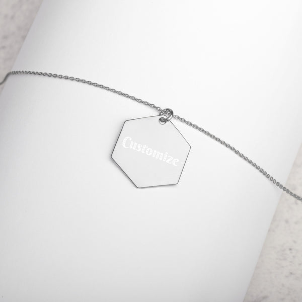 Customizeable Engraved Silver Hexagon Necklace FREE SHIPPING