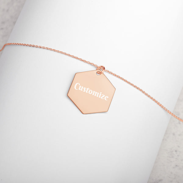 Customizeable Engraved Silver Hexagon Necklace FREE SHIPPING