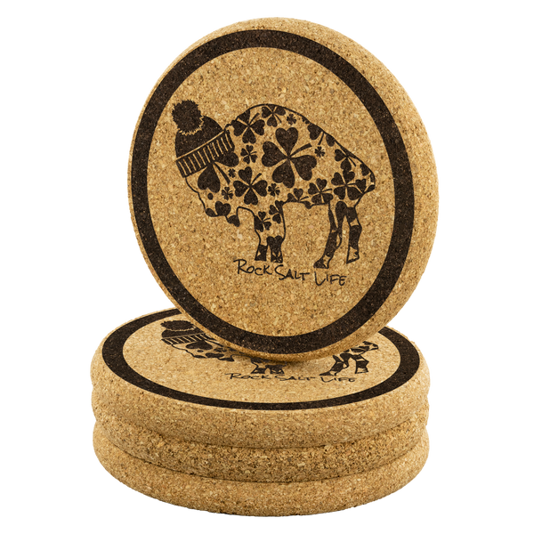 Lucky Buffalo Rock Salt Life© Round Cork Coasters