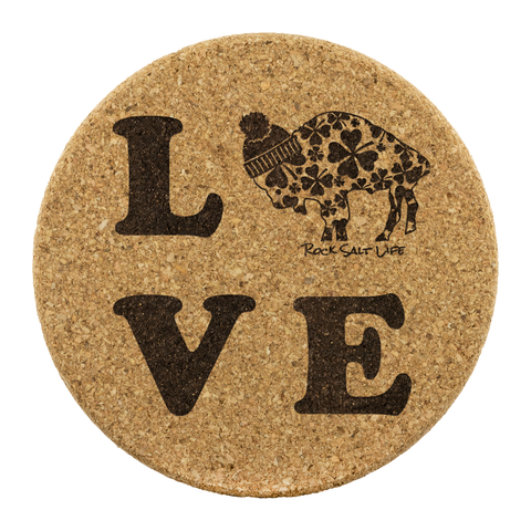 Lucky in BuffaLove Rock Salt Life© Round Cork Coasters